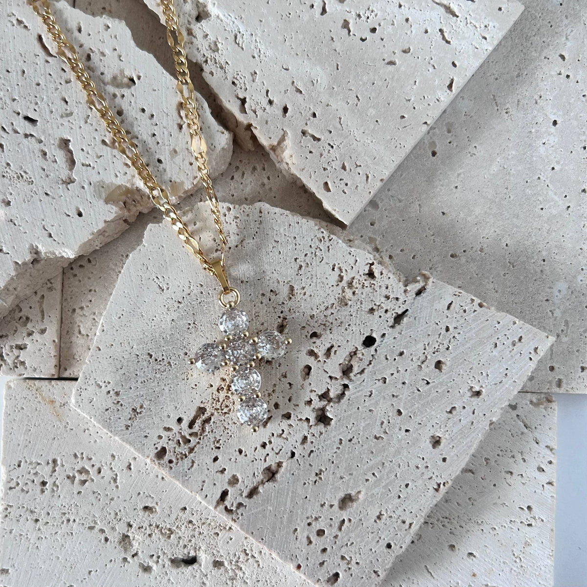 Crystal Pave Cross Necklace 18k gold filled religious jewelr