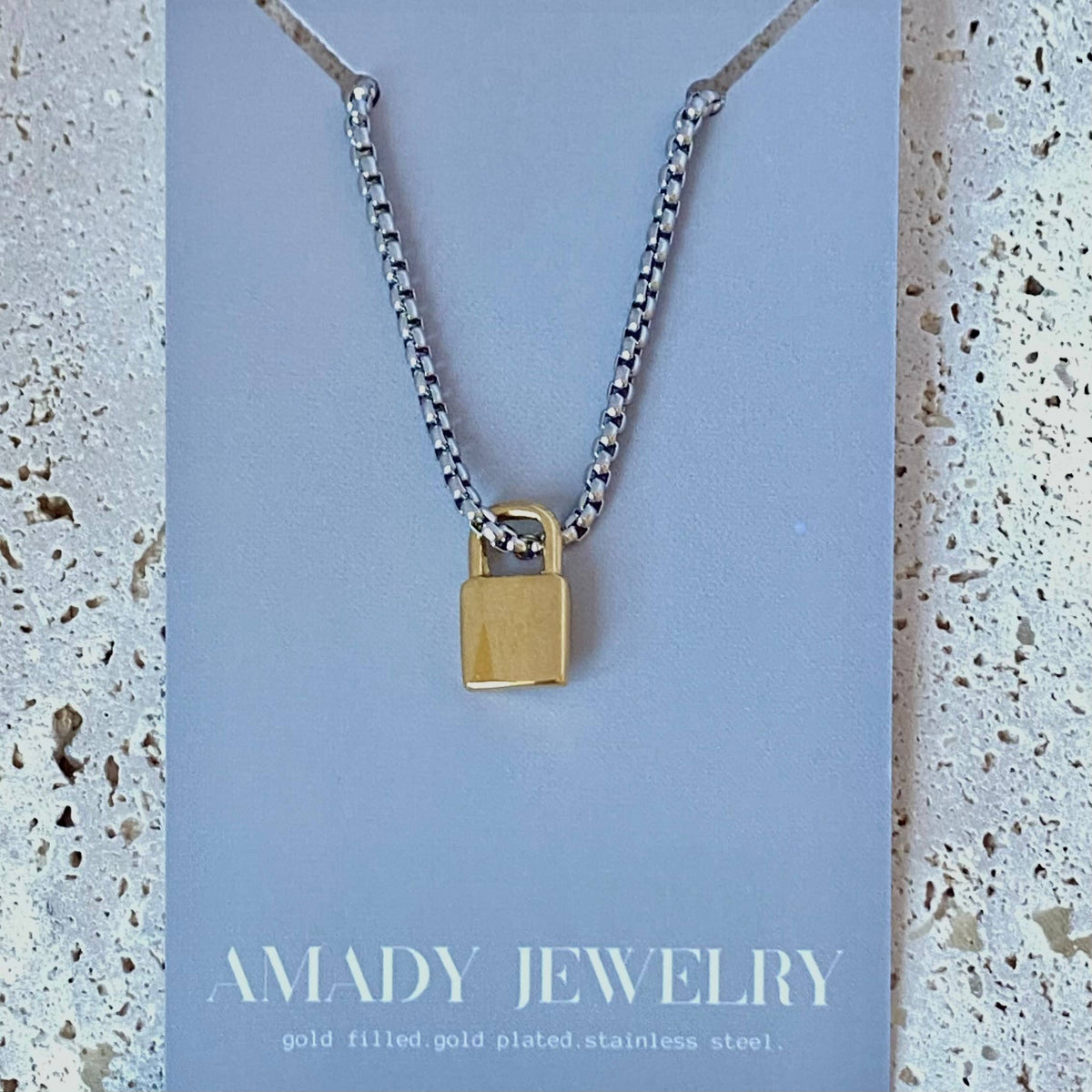 Silver or gold Padlock charm pendant necklace stainless stee