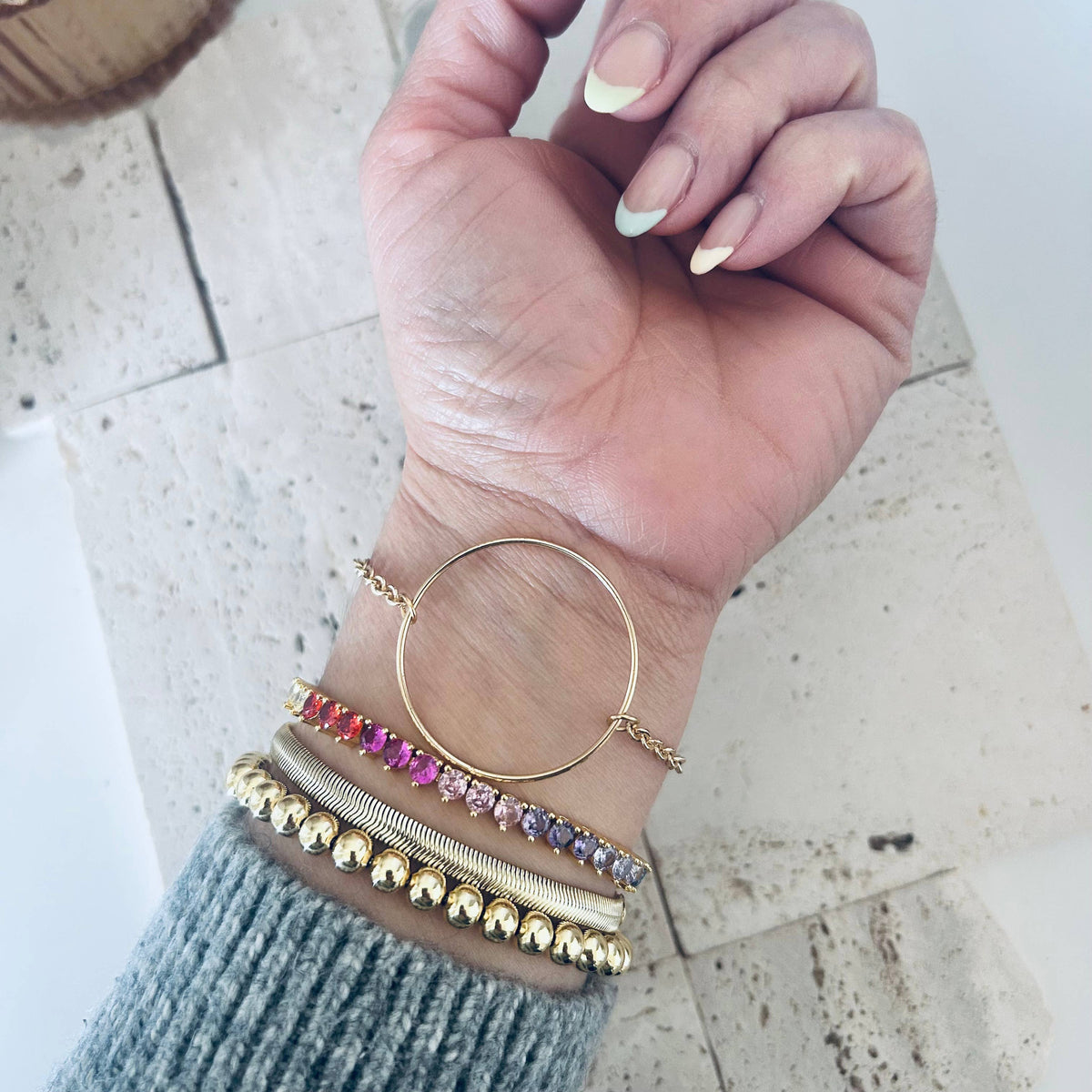Infinity round charm bracelet circle gold plated