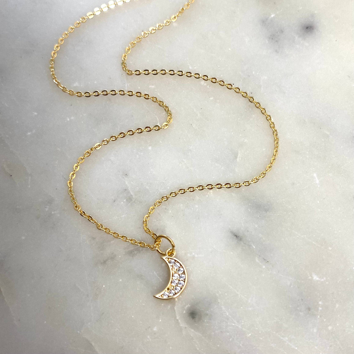 Gold Crescent Moon Charm Pendant Necklace 14K gold filled