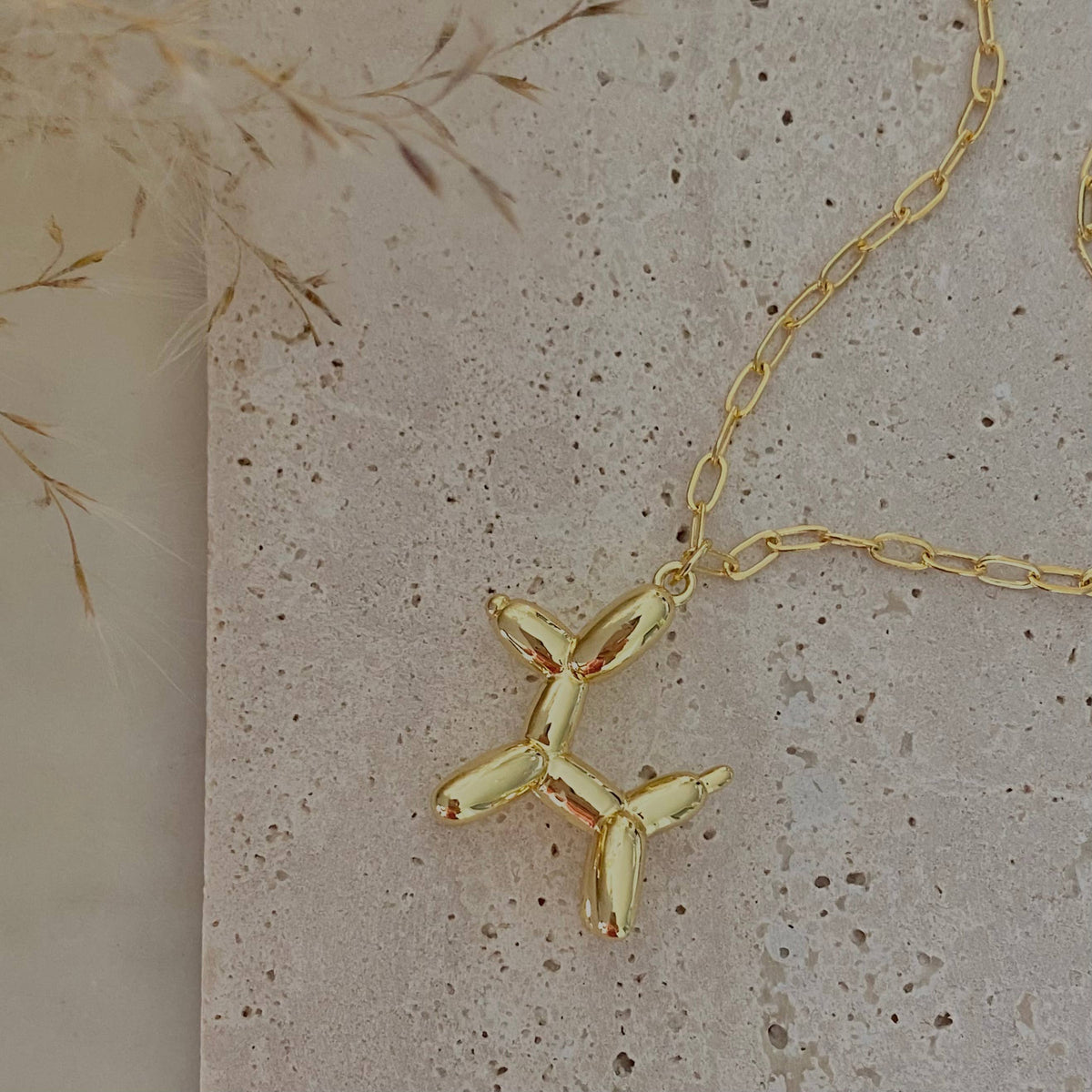 Big Balloon Dog Necklace on a Paperclip gold filled chain