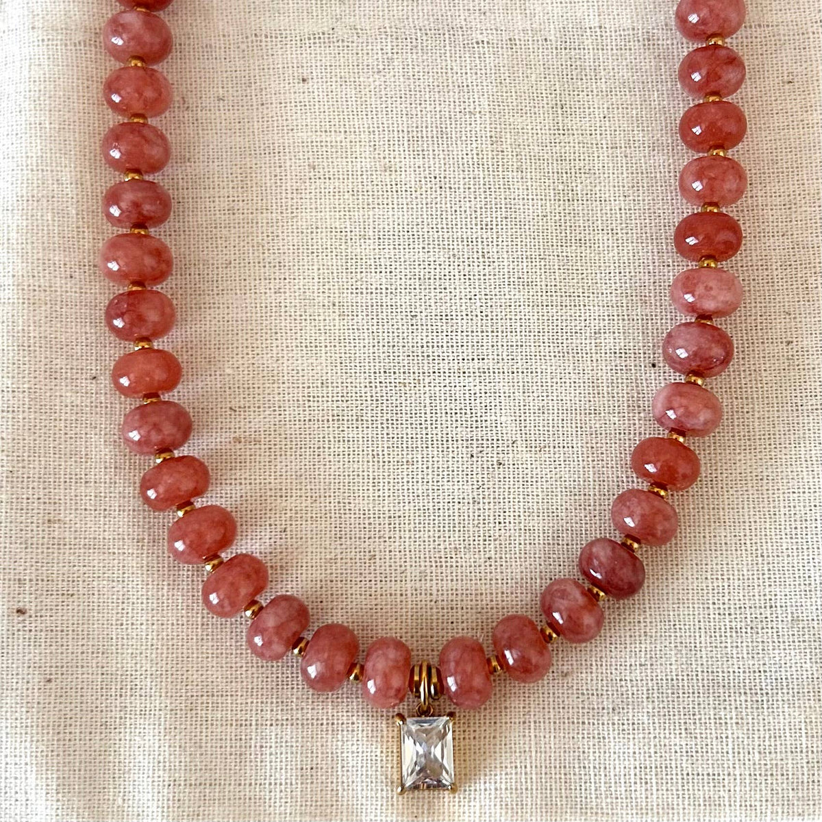 Beaded necklace natural stone rondelle