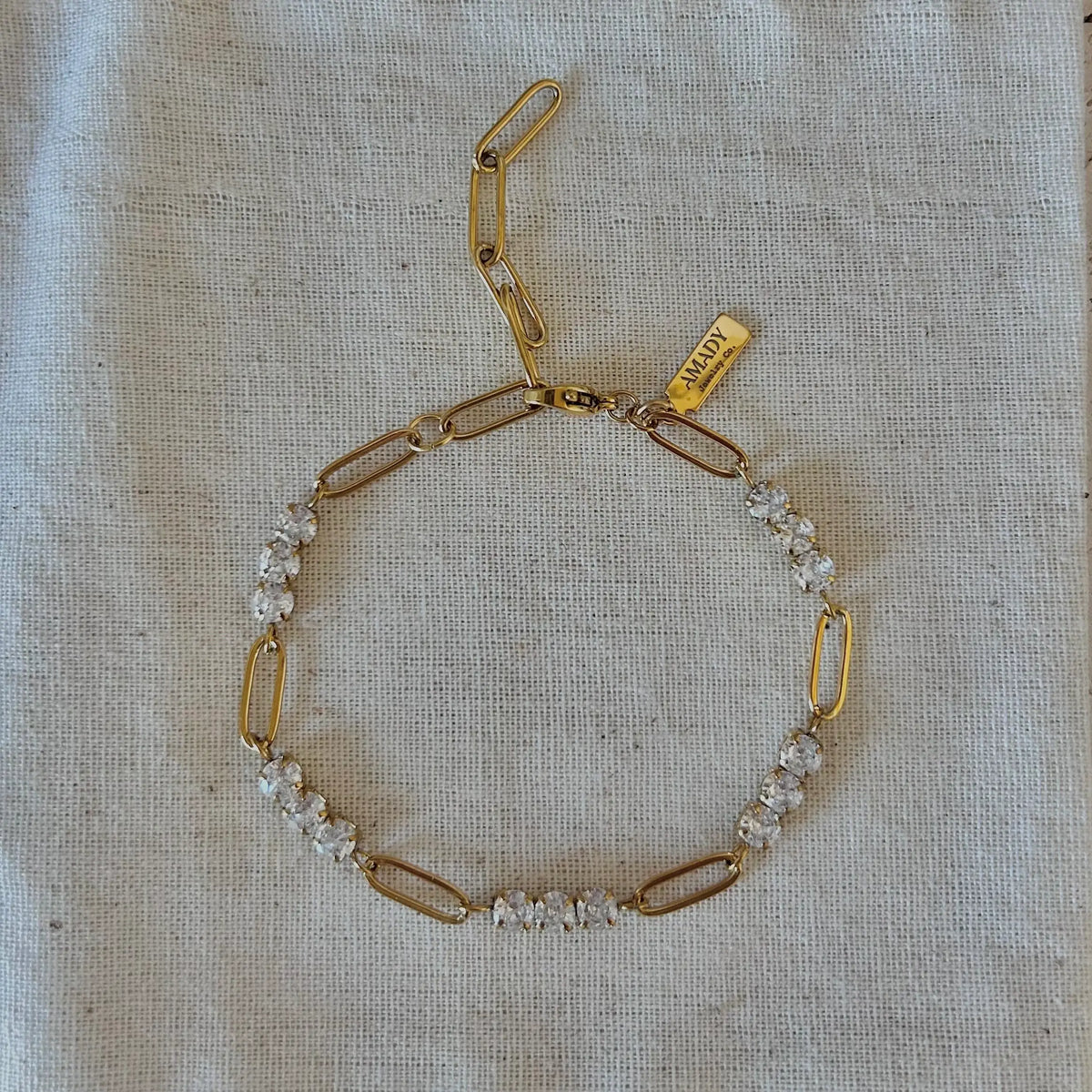 18k Gold Plated Paperclip tennis Chain Bracelet Rhinestones