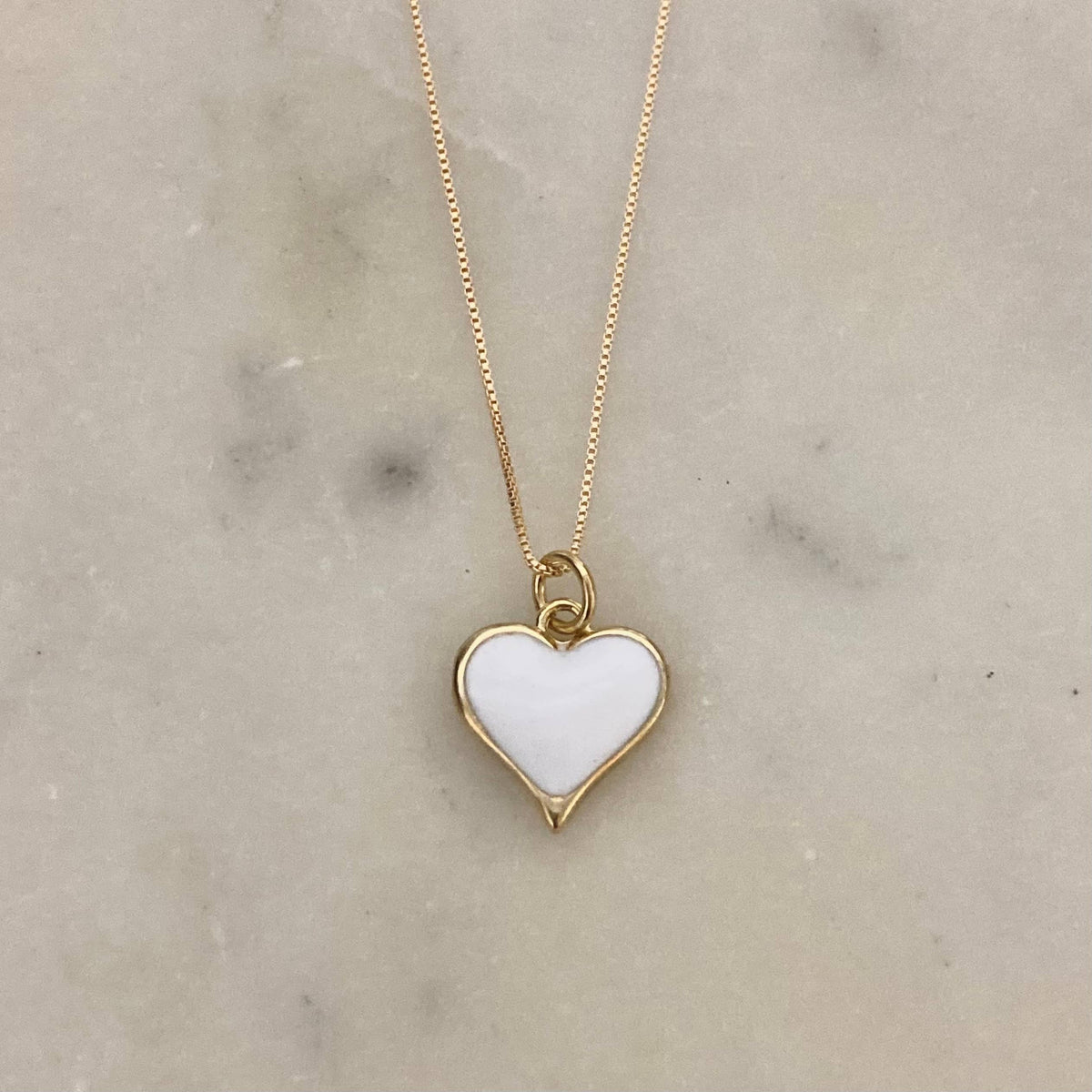White heart 18K gold dainty necklace gold-filled box chain