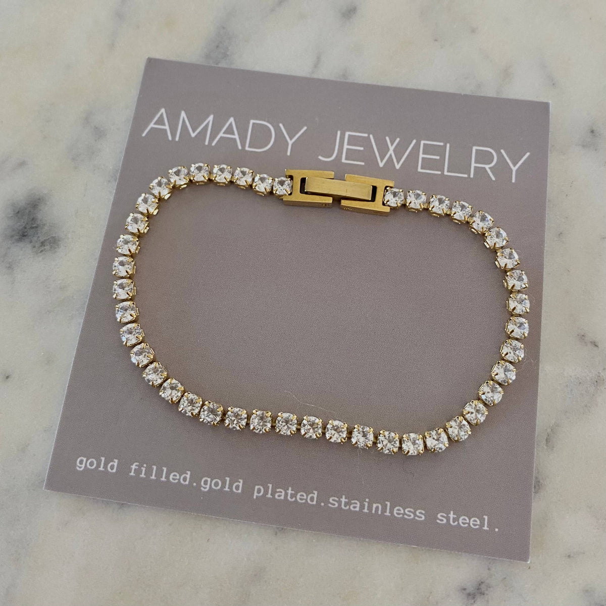 Tennis 3mm Cubic Zirconia Stainless Steel 18k Gold Bracelet