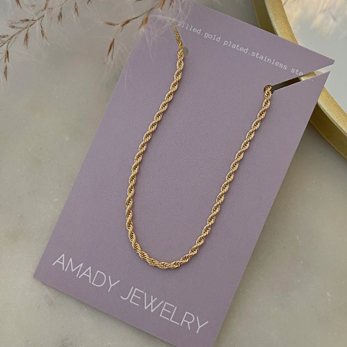 18k Gold Filled Rope chain layering necklace water resistant