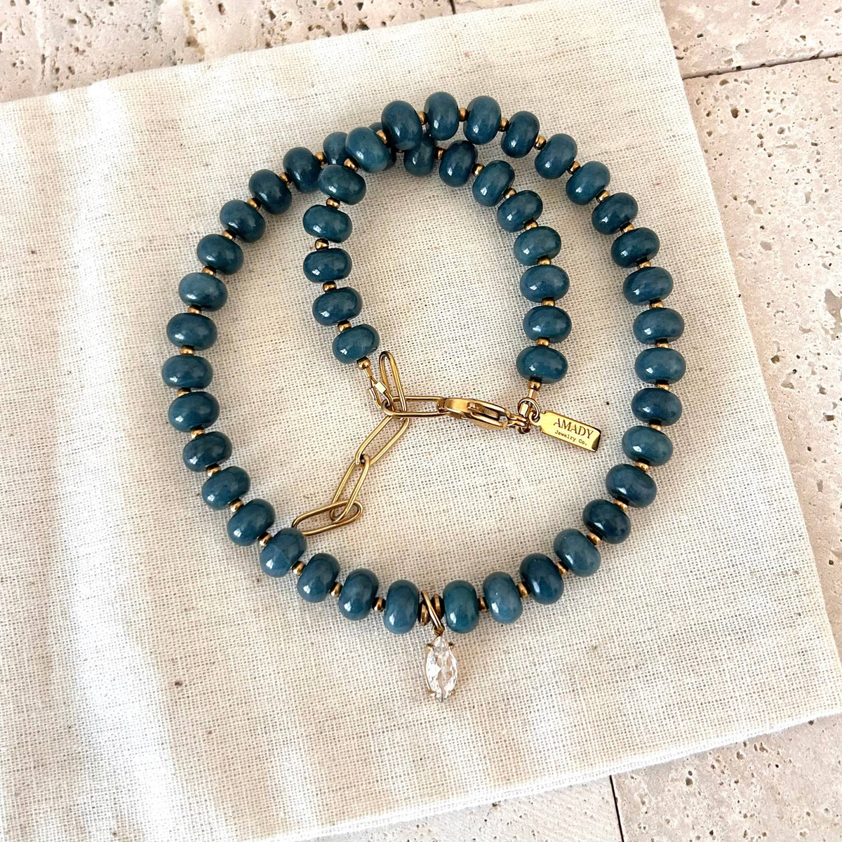 Beaded necklace natural stone rondelle