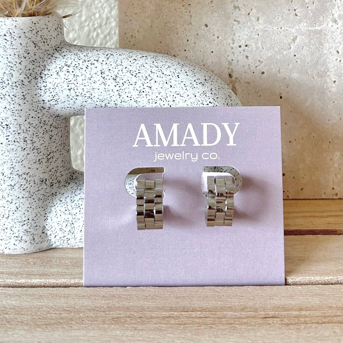 Silver Watchband hoop earrings watch