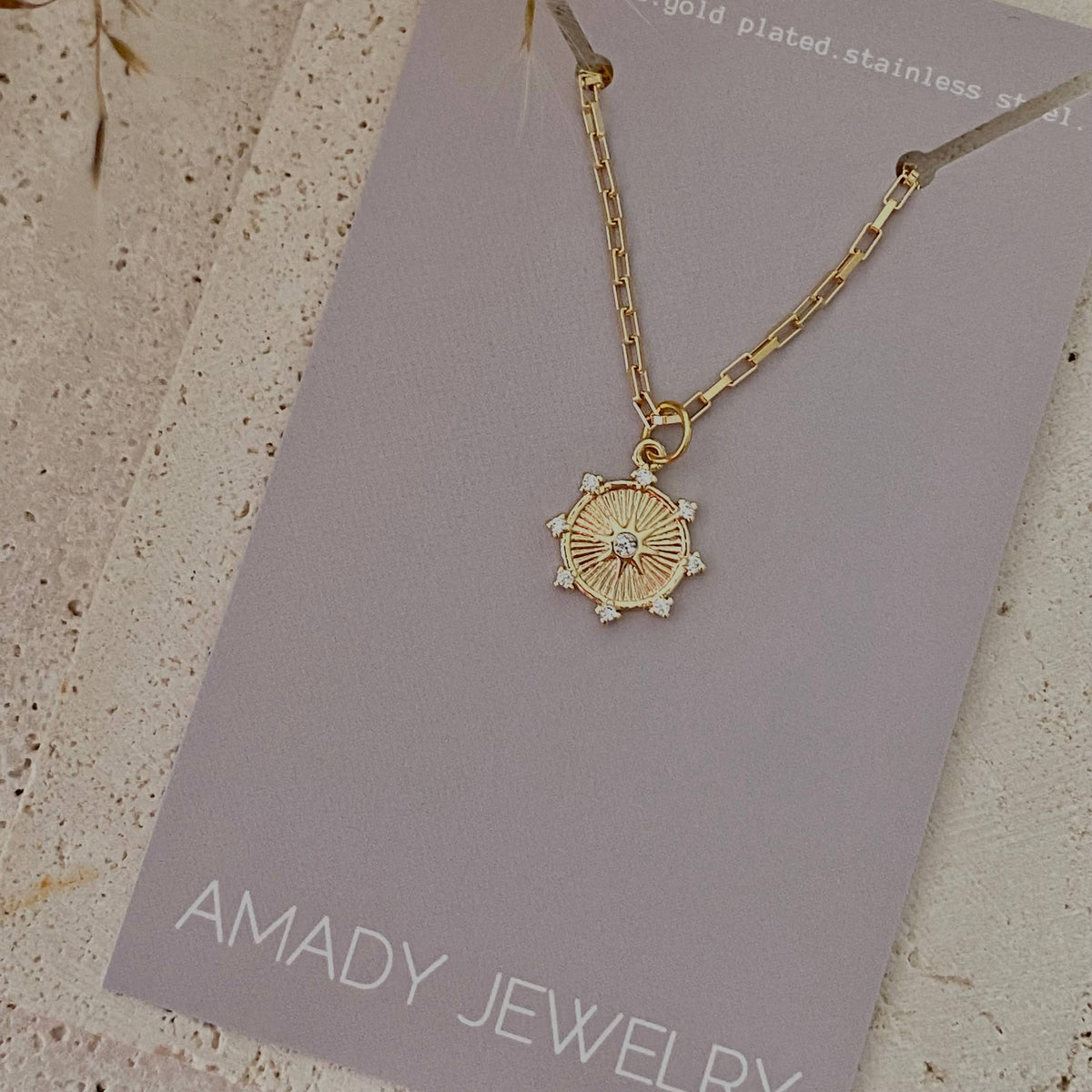 Coin Star Charm Pendant Necklace Paperclip Link Chain 18k gf