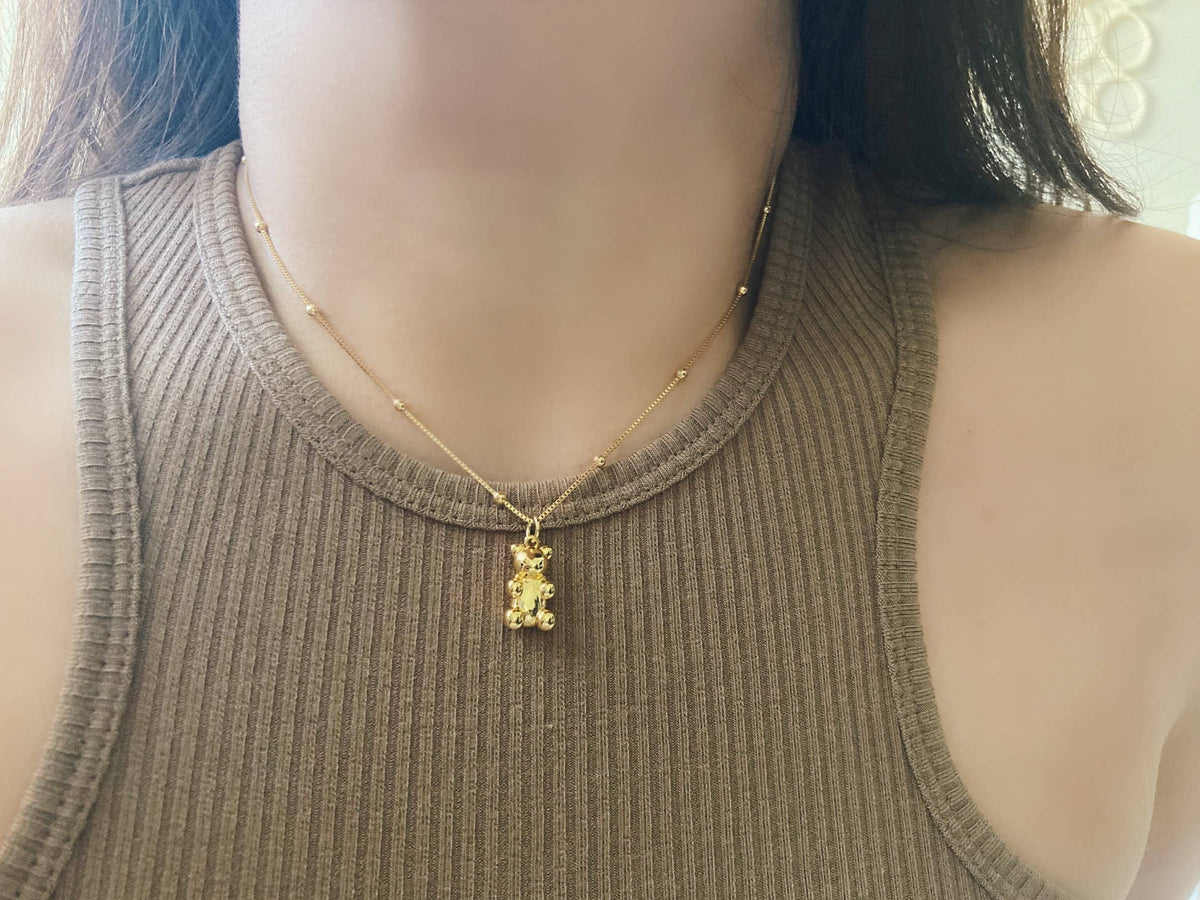 Gold bear pendant necklace, gummy bear necklace, candy bear