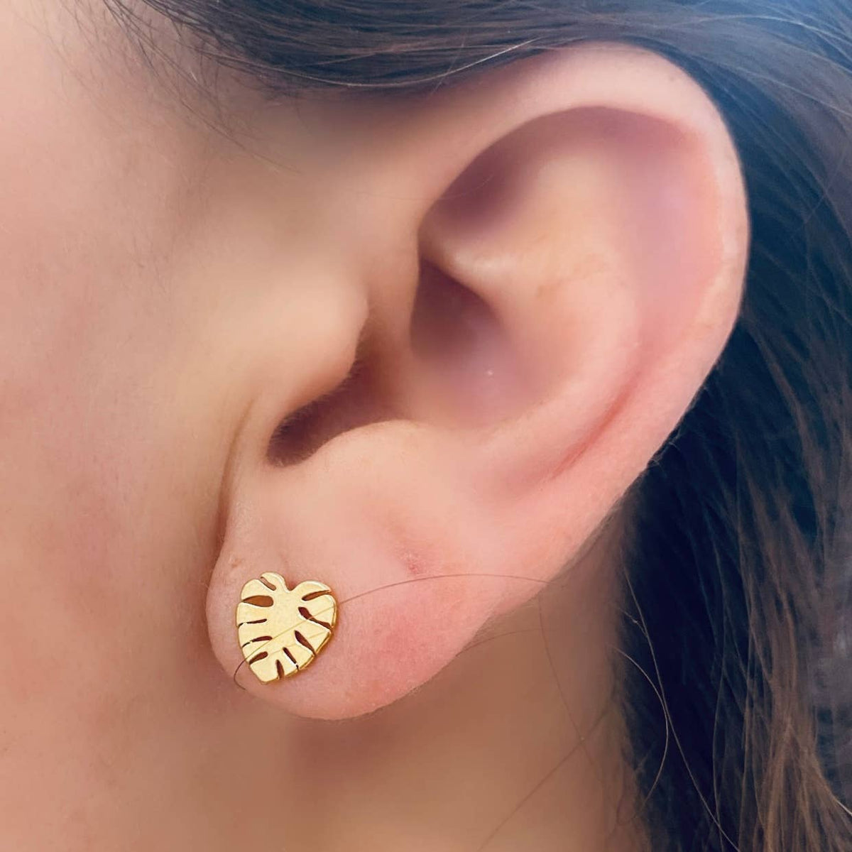 Tropical Monstera Summer leaf post earrings 18k gold filled