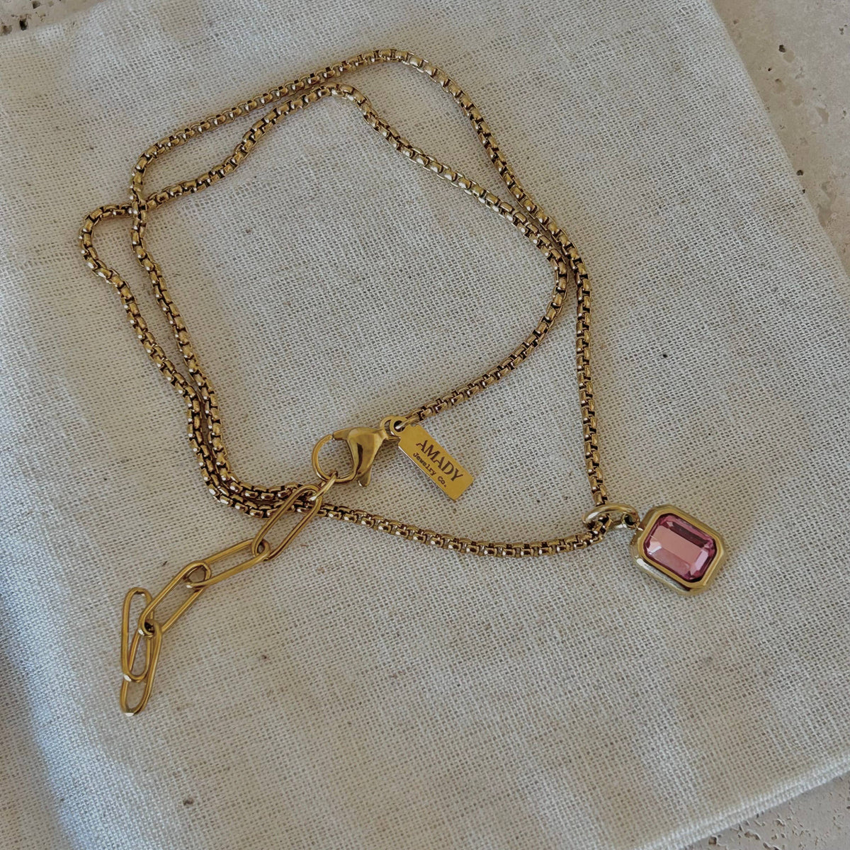 Crystal Pendant Necklace 18k gold plated box chain