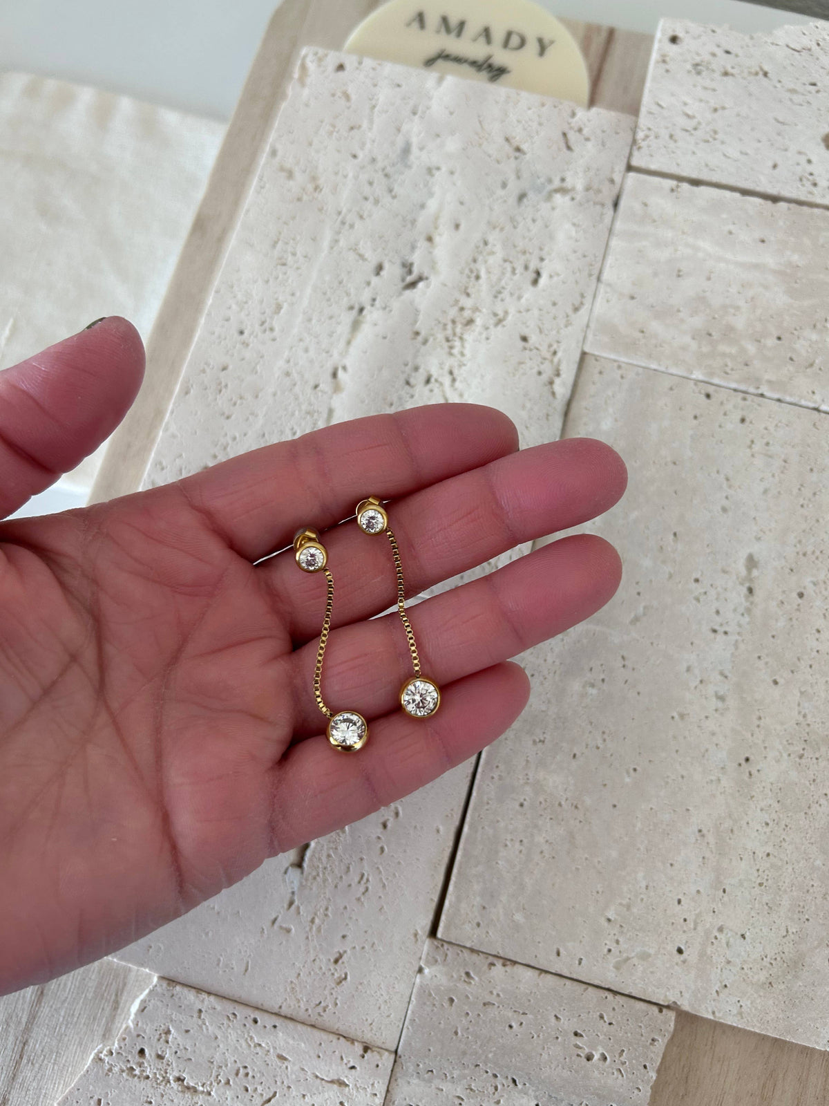 Gold beaded drop long dangle earrings with crystals