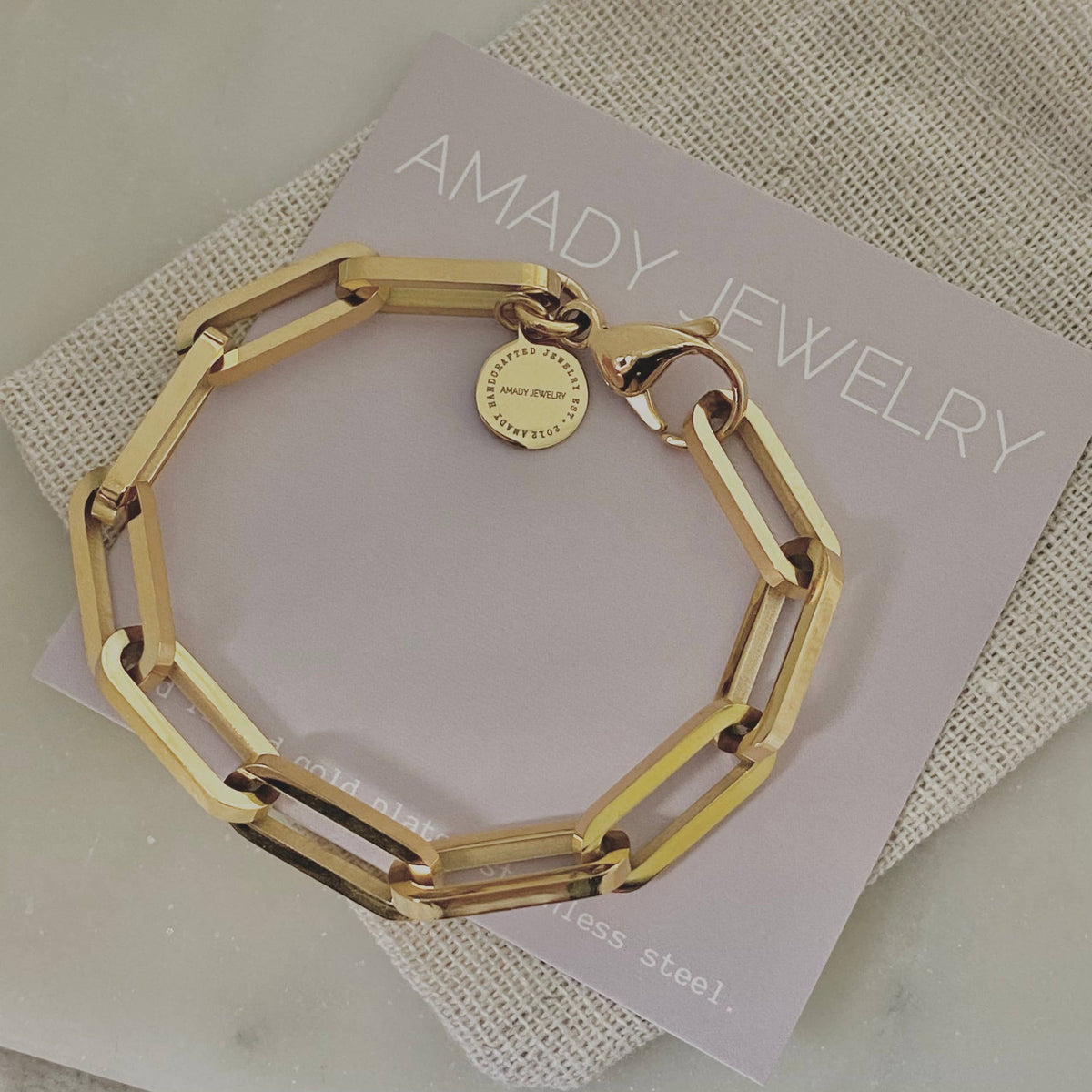 Paperclip Link Chain Bracelet 18k Gold Plated StainlessSteel