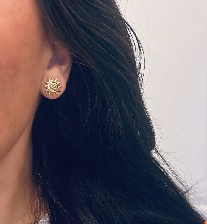 Sun Face post earrings 18k gold filled summer studs