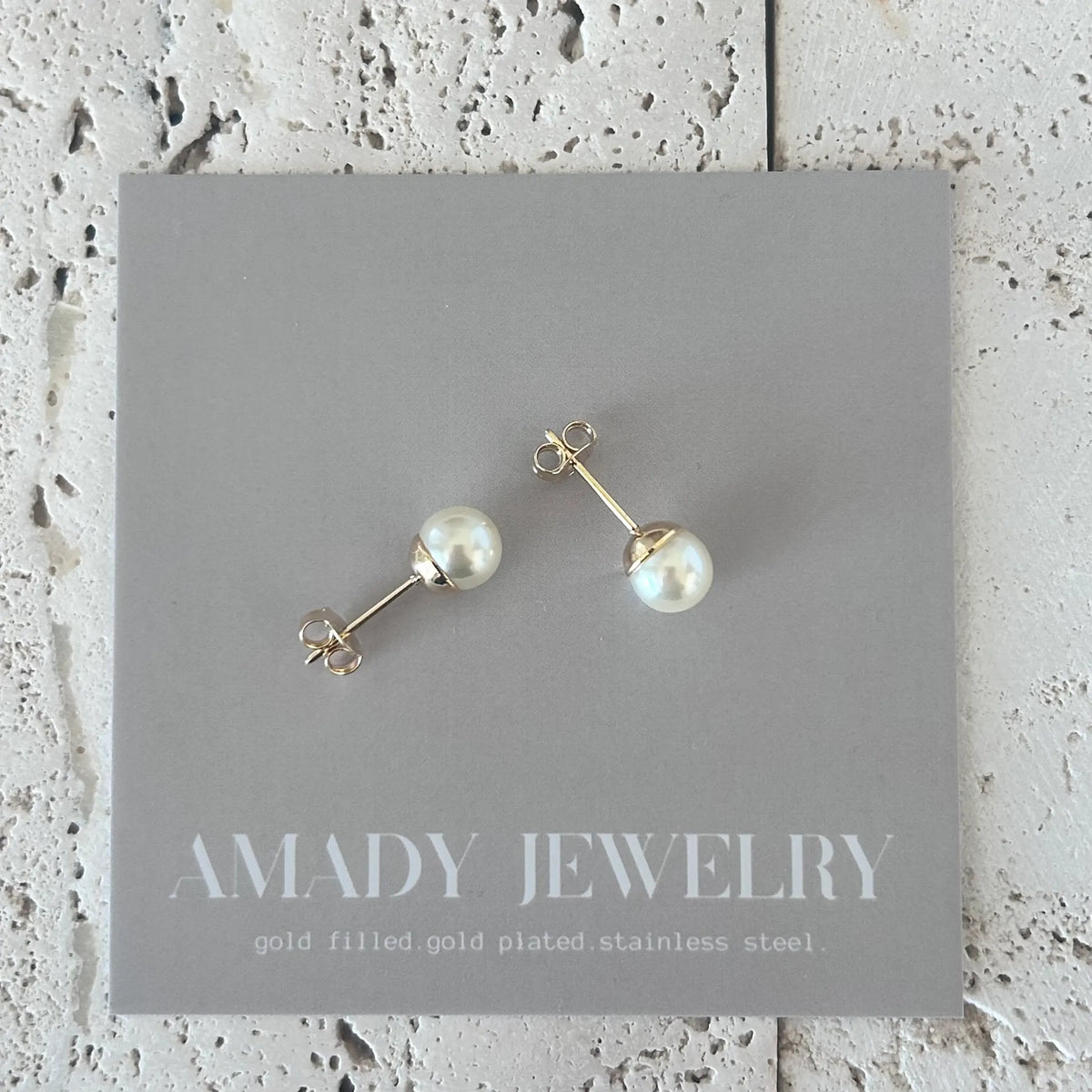 Pearl Stud Post Earrings 7mm Gold Filled layering earring