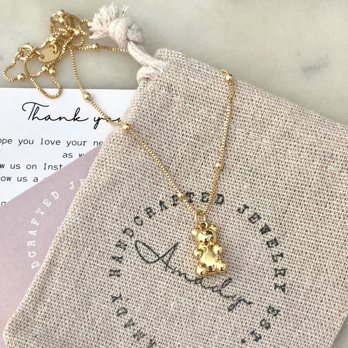Gold bear pendant necklace, gummy bear necklace, candy bear