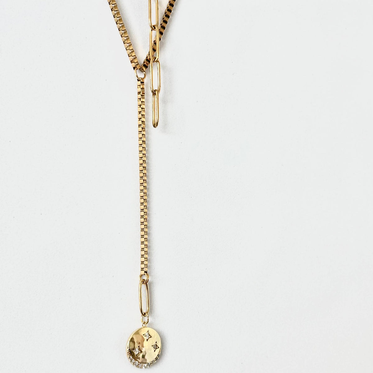 Lariat long necklace crescent moon layering jewelry