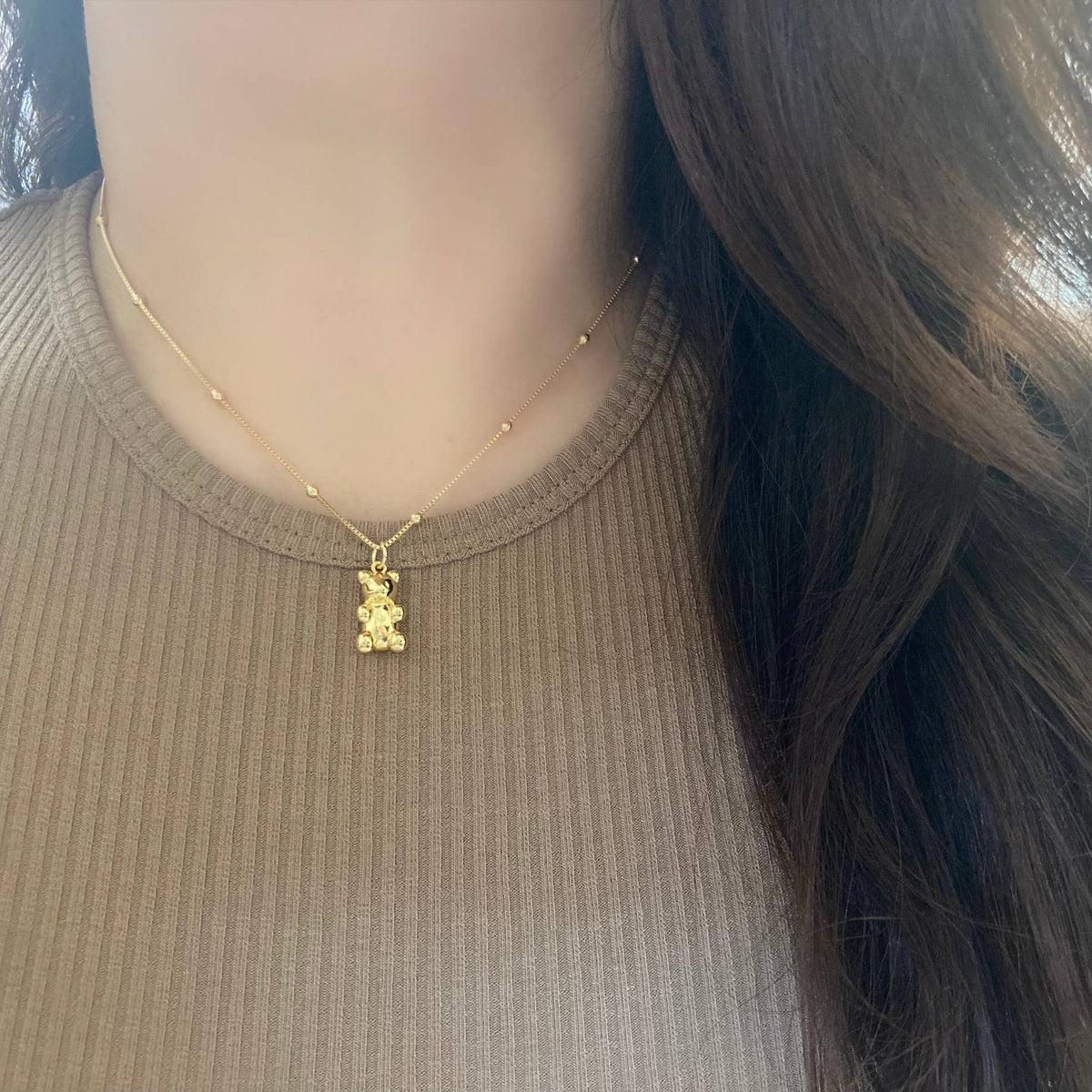 Gold bear pendant necklace, gummy bear necklace, candy bear