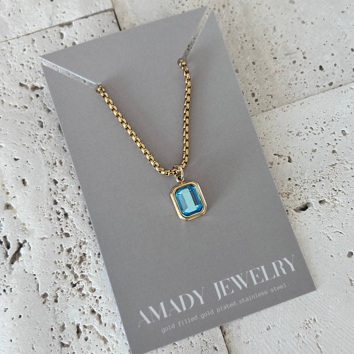 Crystal Pendant Necklace 18k gold plated box chain
