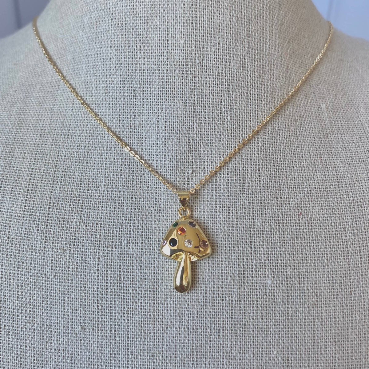 Mushroom charm pendant necklace 18k Gold Filled delicate