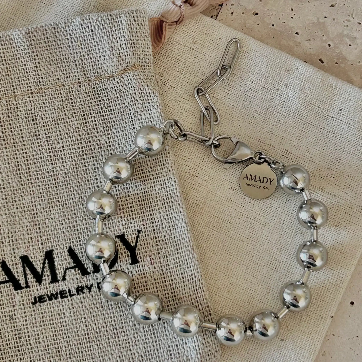 Silver Beaded Ball Chain Bracelet with Paperclip Extension