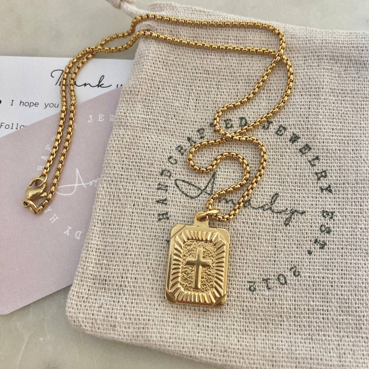 18k gold plated cross medallion pendant necklace