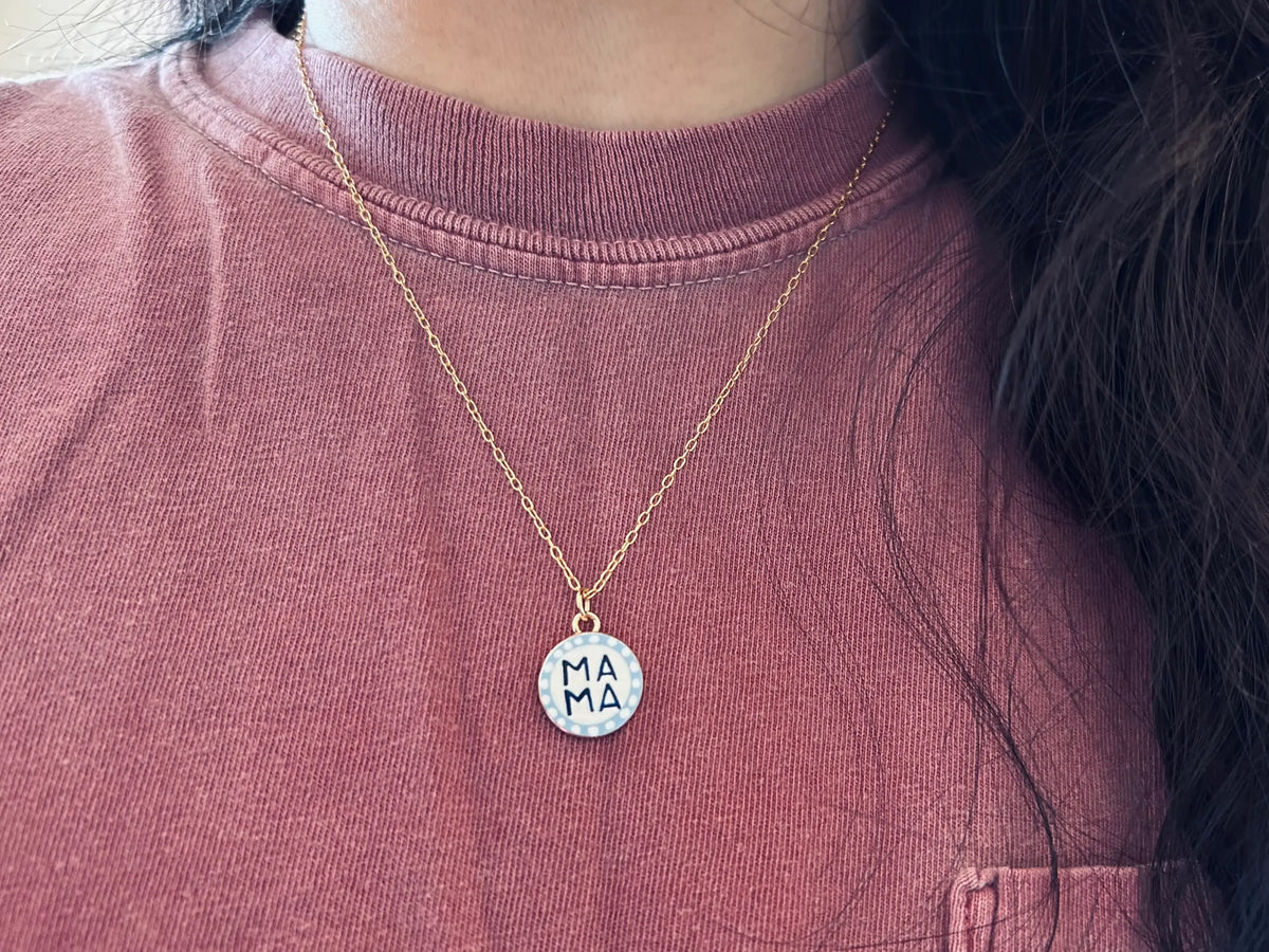 Mama mom mothers day coin pendant charm necklace 18k gold fi