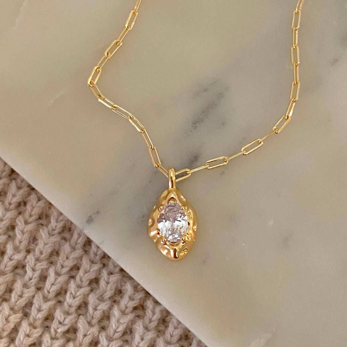 Glass Rock Necklace GP Charm Pendant 18k Gold Filled Chain