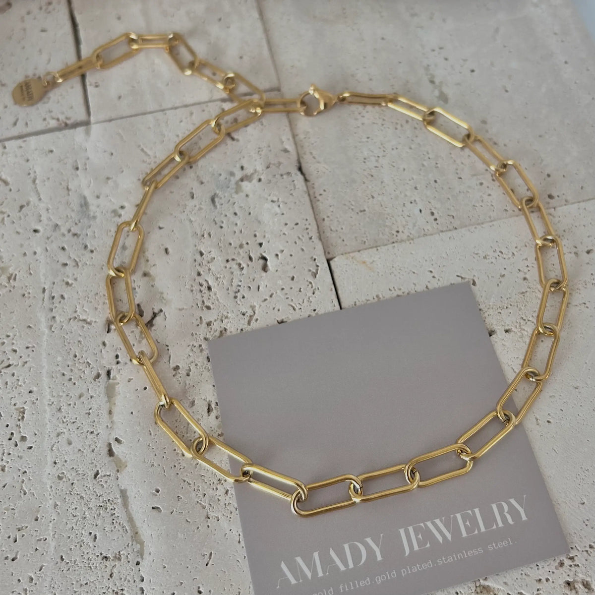 18k Gold Plated Paperclip Link Necklace Choker Lariat
