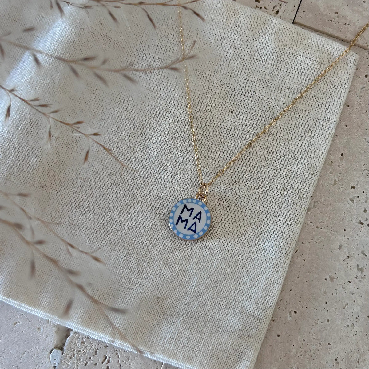 Mama mom mothers day coin pendant charm necklace 18k gold fi