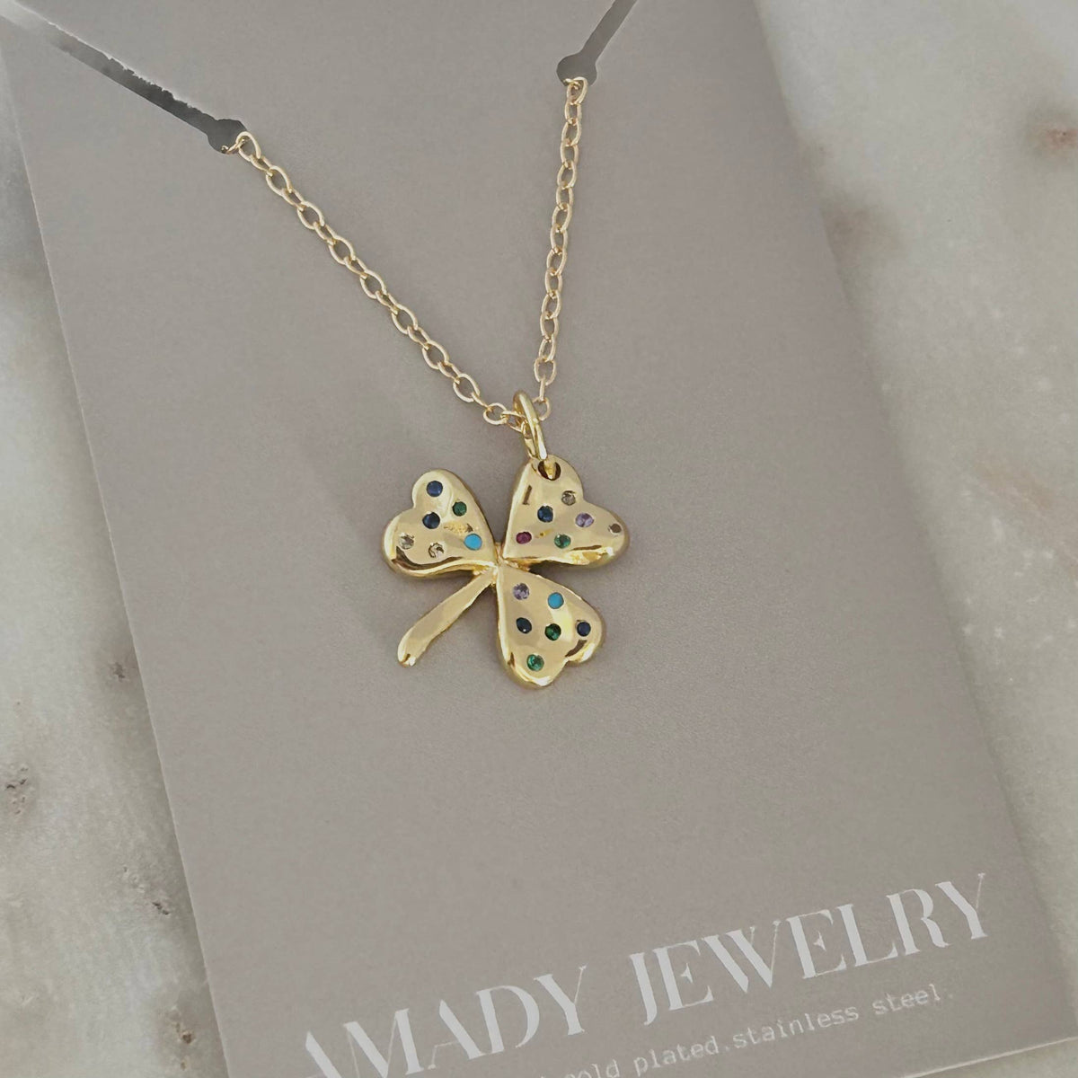 Shamrock leaf pendant 18k gold filled chain necklace lucky