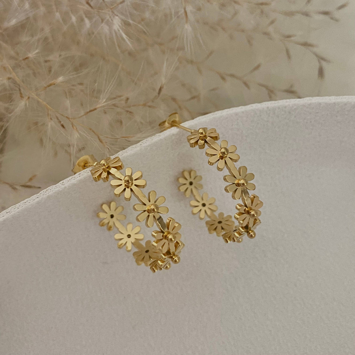 Flower Hoop Earrings 18K gold plated lightweight water resis