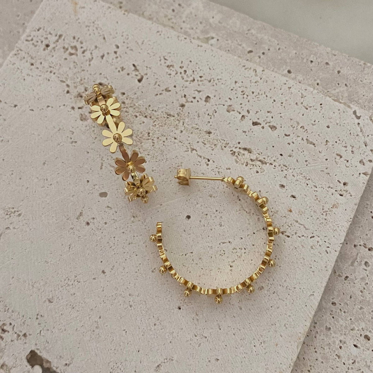 Flower Hoop Earrings 18K gold plated lightweight water resis