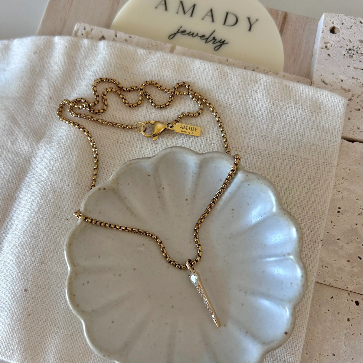 Spike crystals pendant necklace 18k gold plated water resist