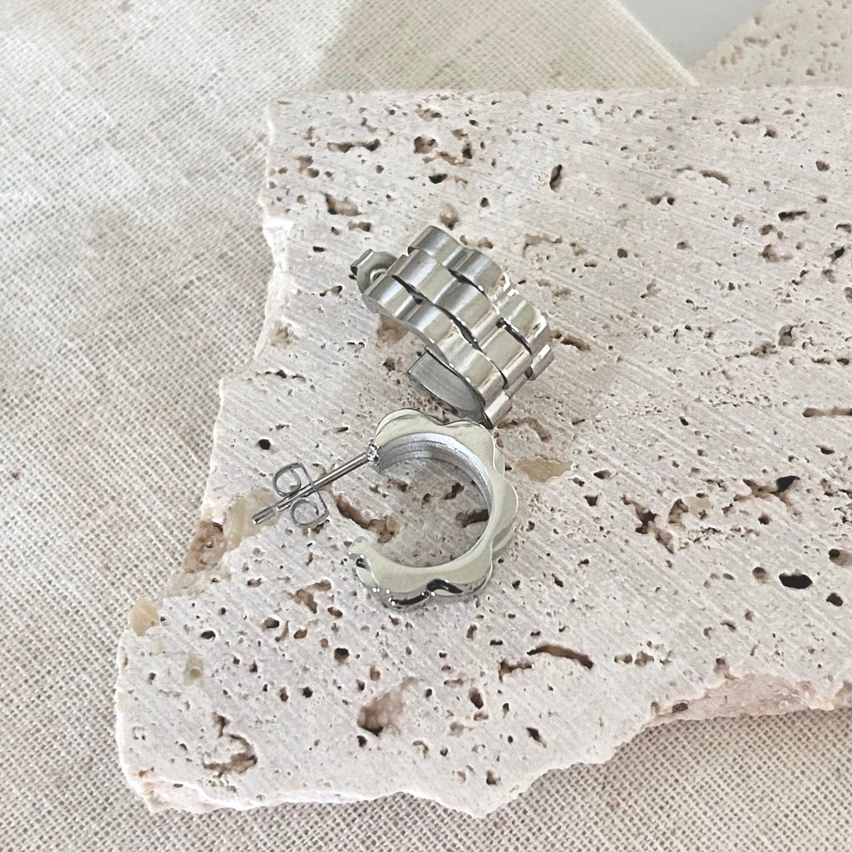 Silver Watchband hoop earrings watch