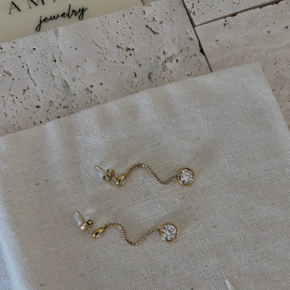 Gold beaded drop long dangle earrings with crystals