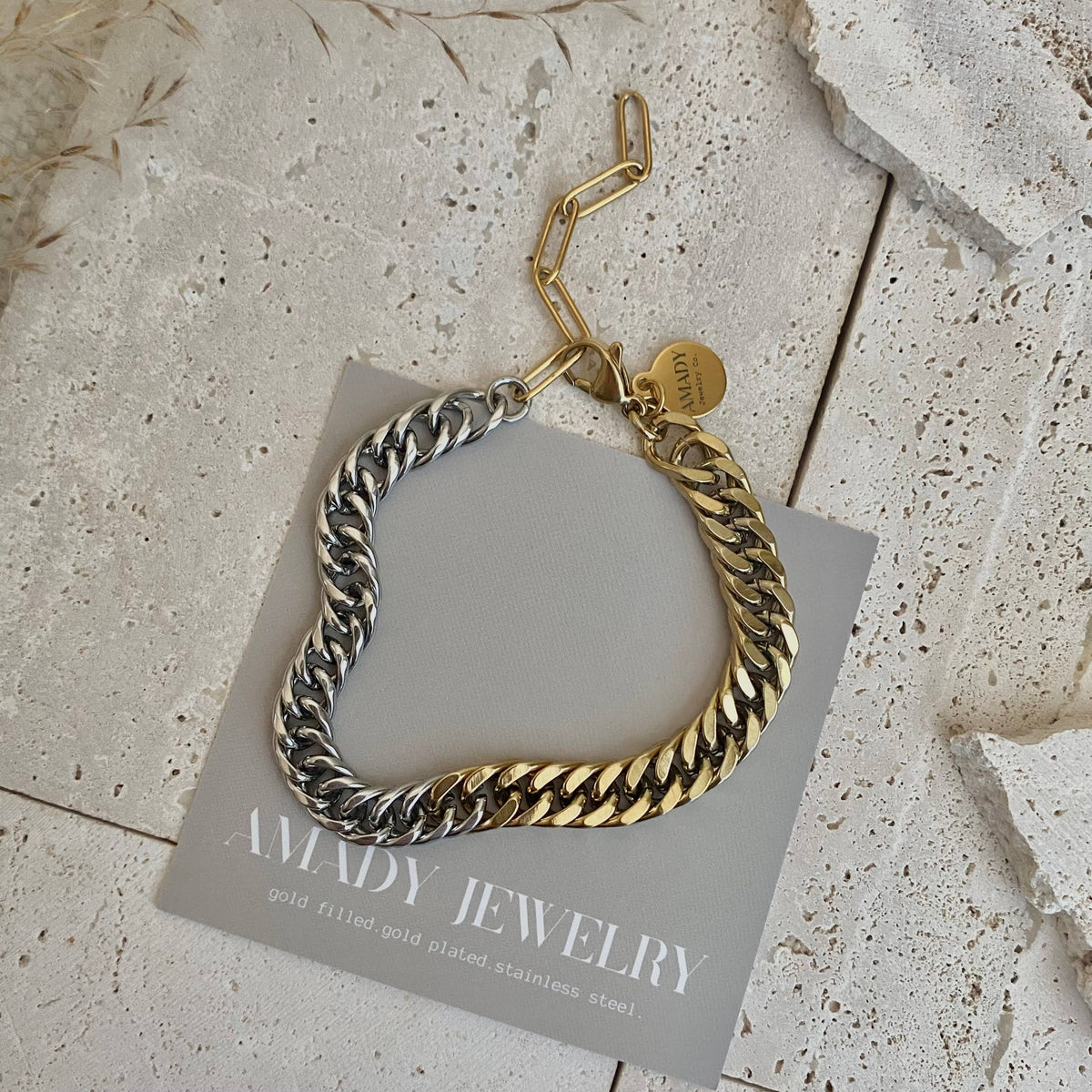 Ombré Double Two Tone Gold Silver chain bracelet layering