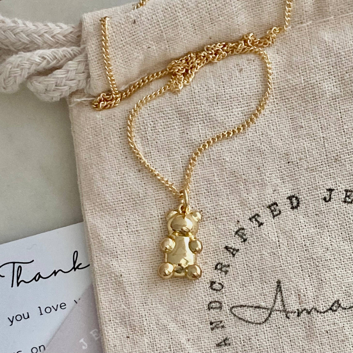 Gold bear pendant necklace, gummy bear necklace, candy bear
