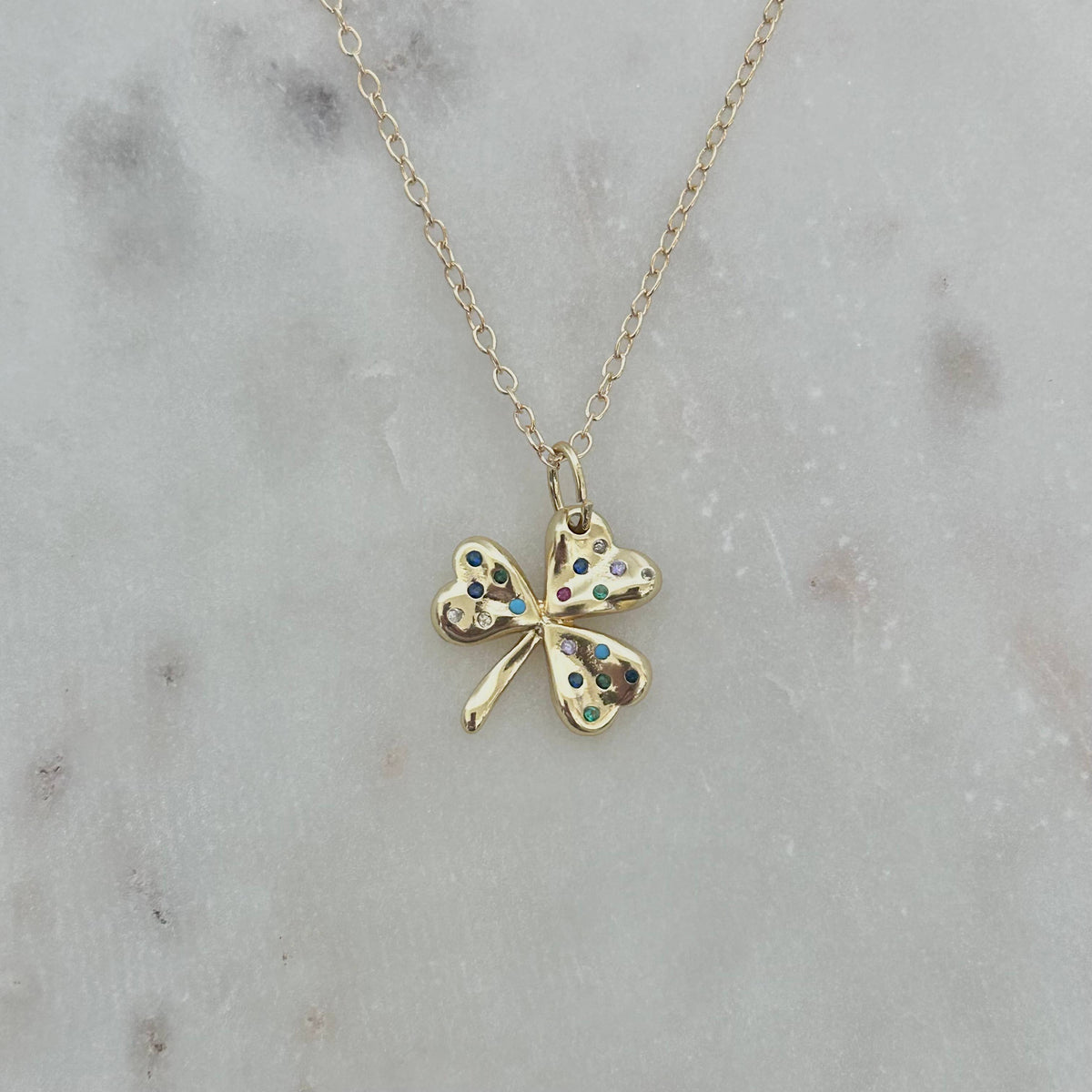 Shamrock leaf pendant 18k gold filled chain necklace lucky