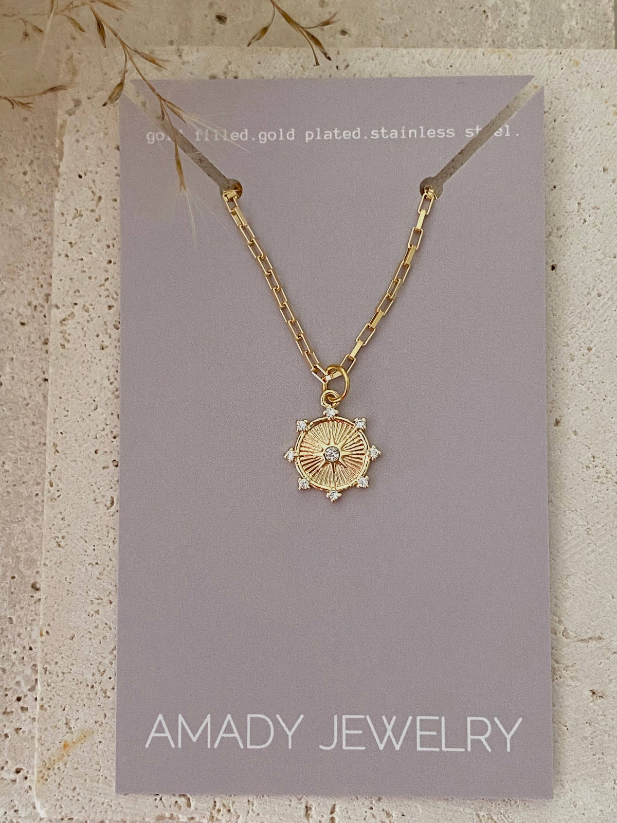 Coin Star Charm Pendant Necklace Paperclip Link Chain 18k gf