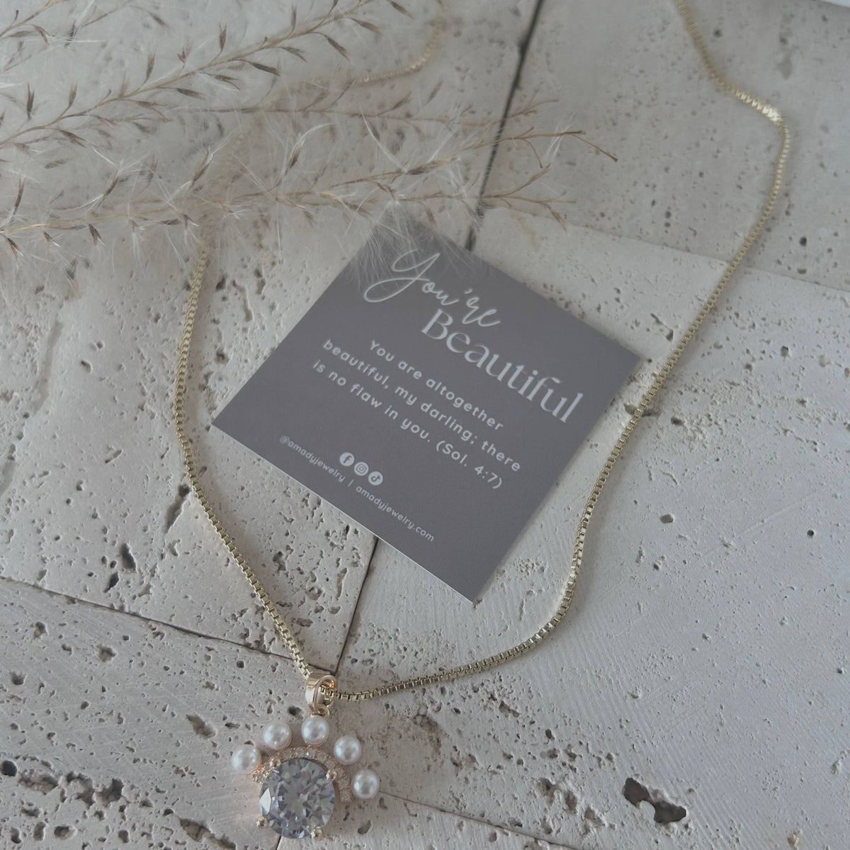 Pearls pendant charm necklace 14k gold filled