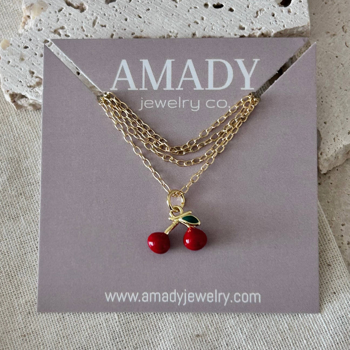 Cherry cherries layering necklace fruit charm
