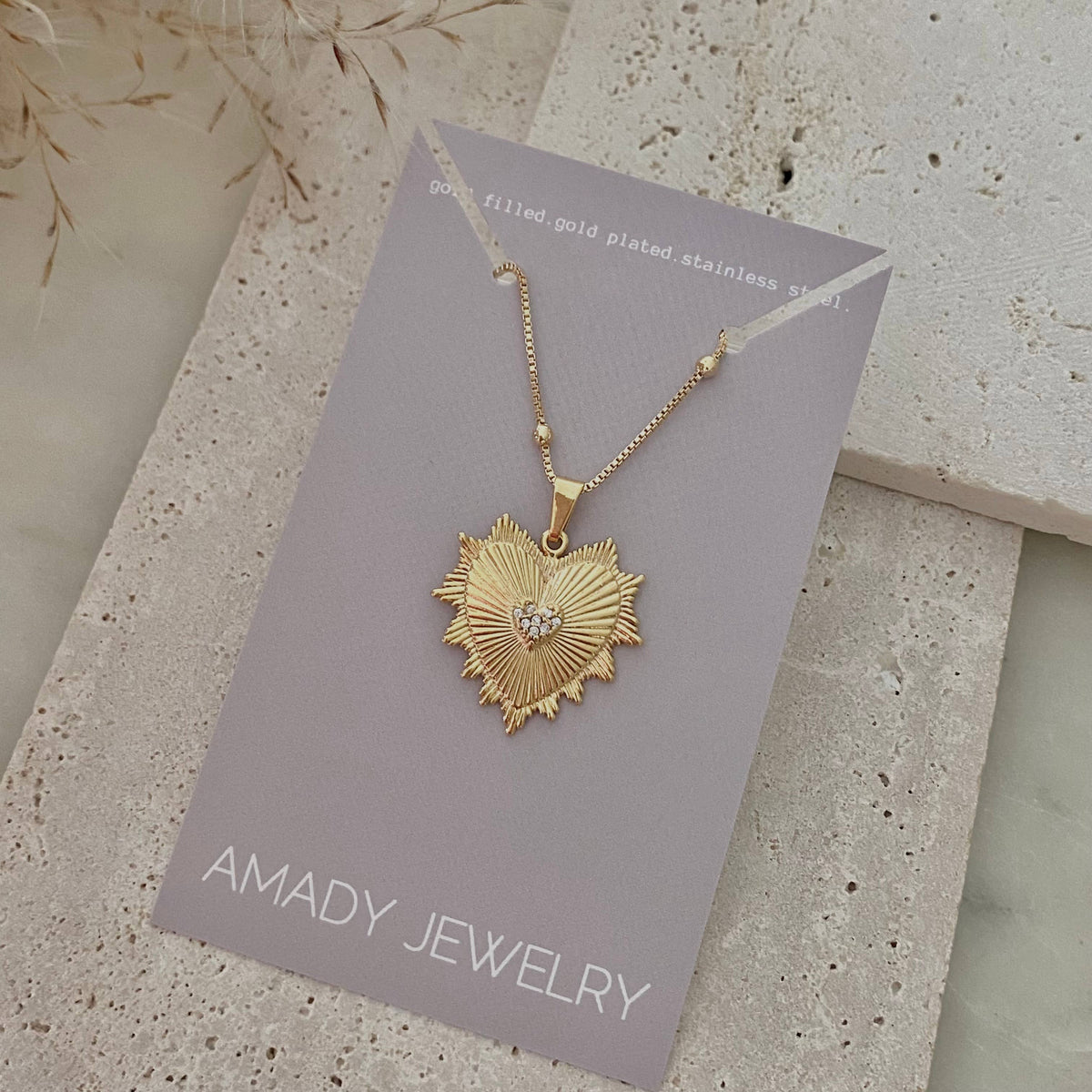 Heart Charm Pendant Satellite Chain 18k Gold Filled