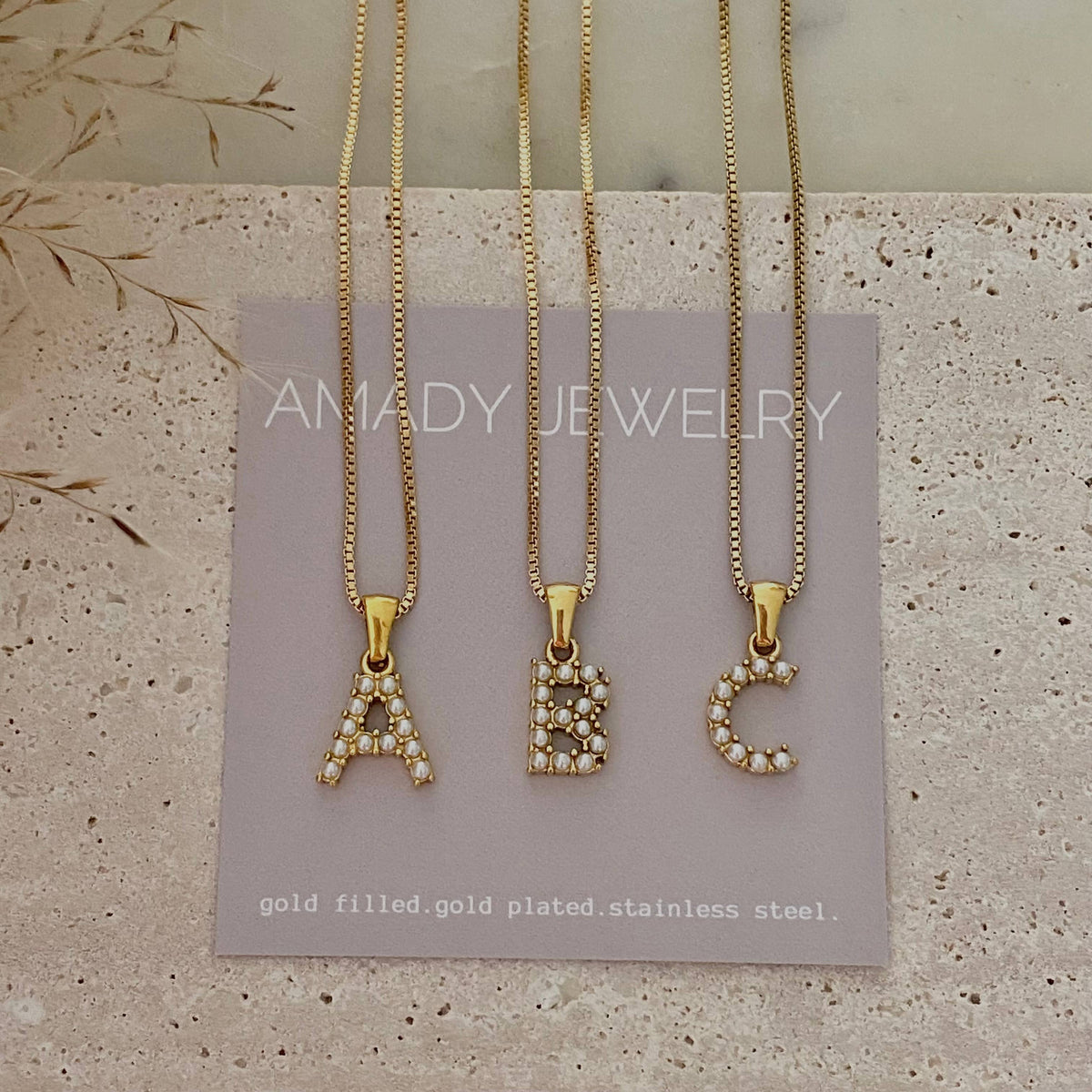 Initial Necklace Pearls Pedant custom gold filled