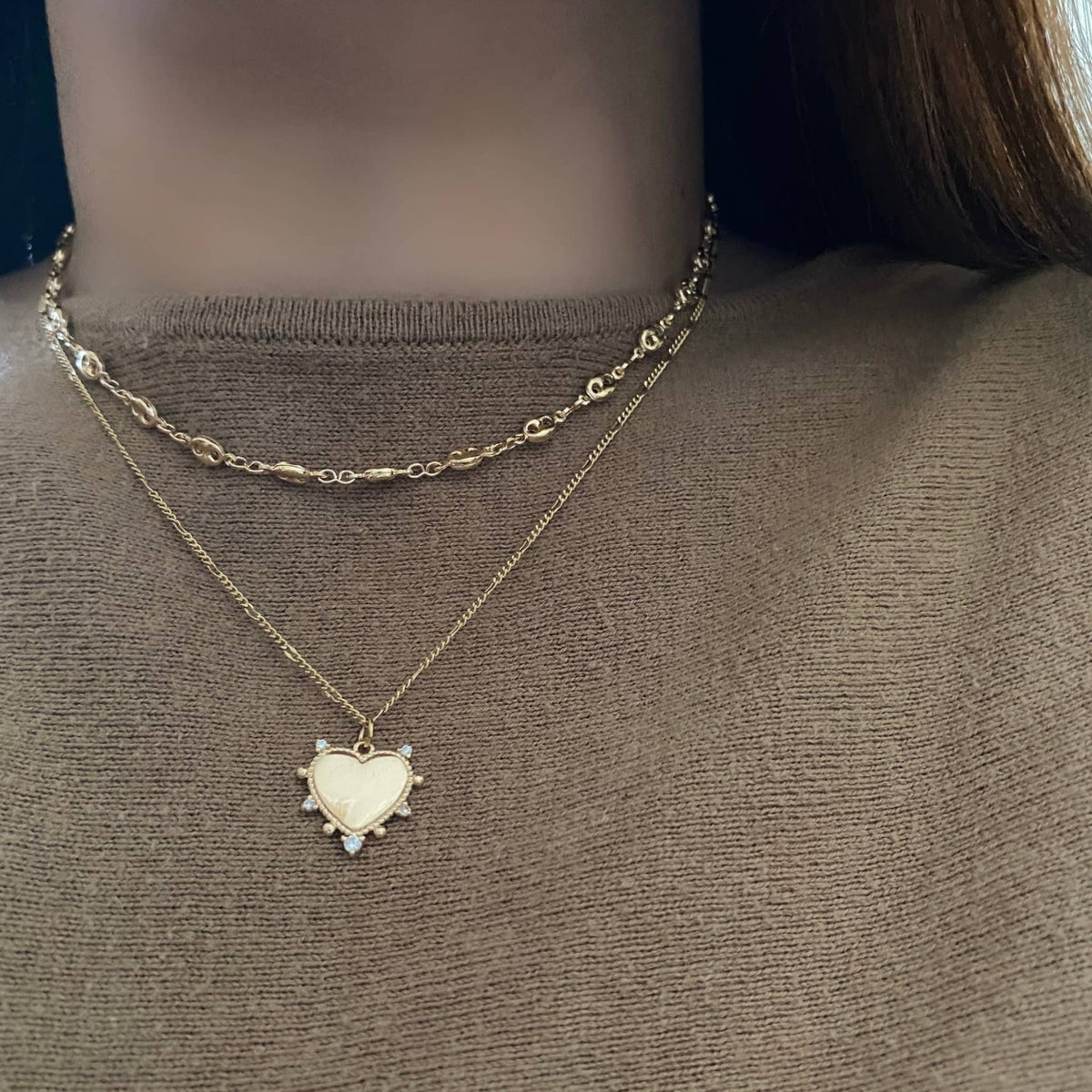 Heart charm pendant necklace 18k gold filled Figaro chain