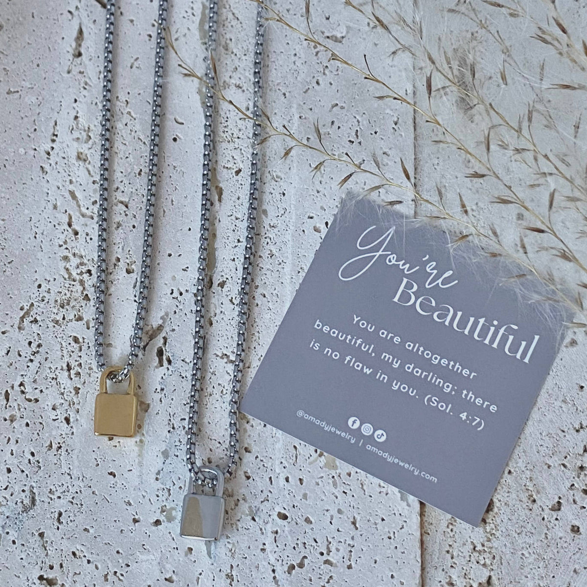 Silver or gold Padlock charm pendant necklace stainless stee