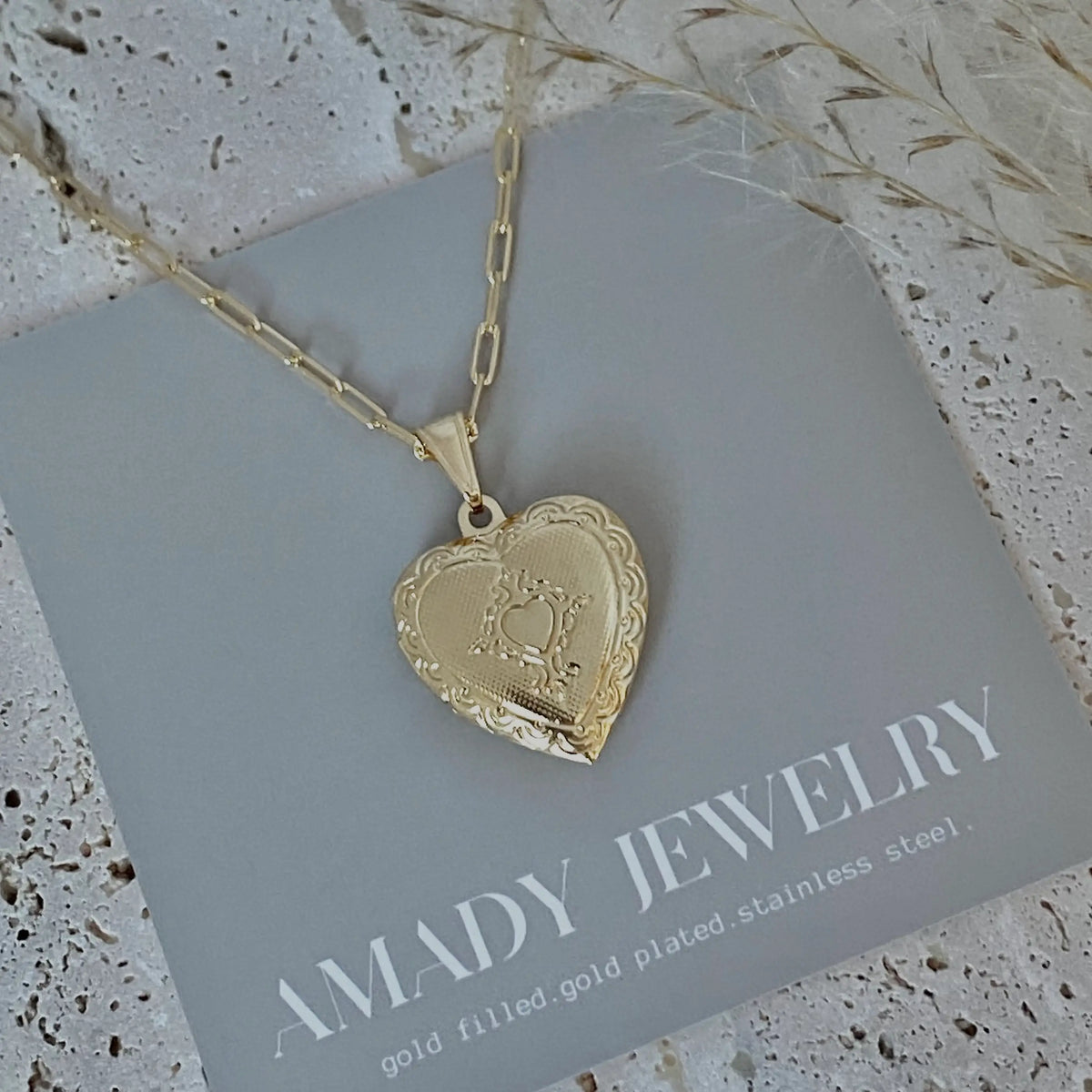 Heart Lock locket necklace engraved love gold filled photo