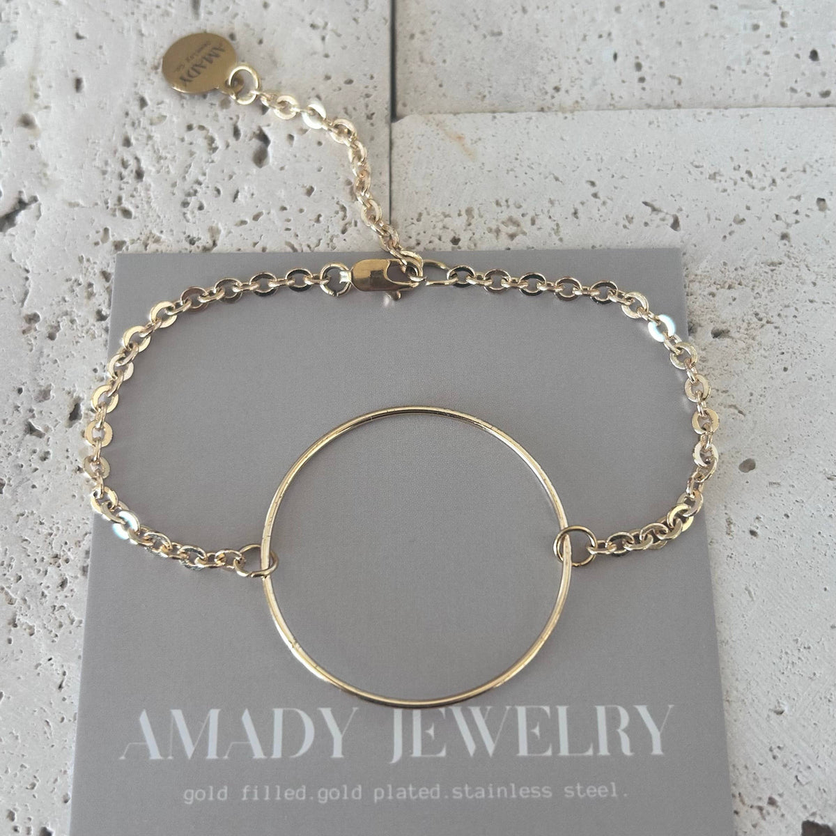 Infinity round charm bracelet circle gold plated