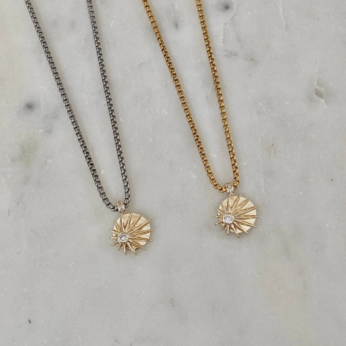 Sunburst sunrise zirconia gold plated necklace silver ombre